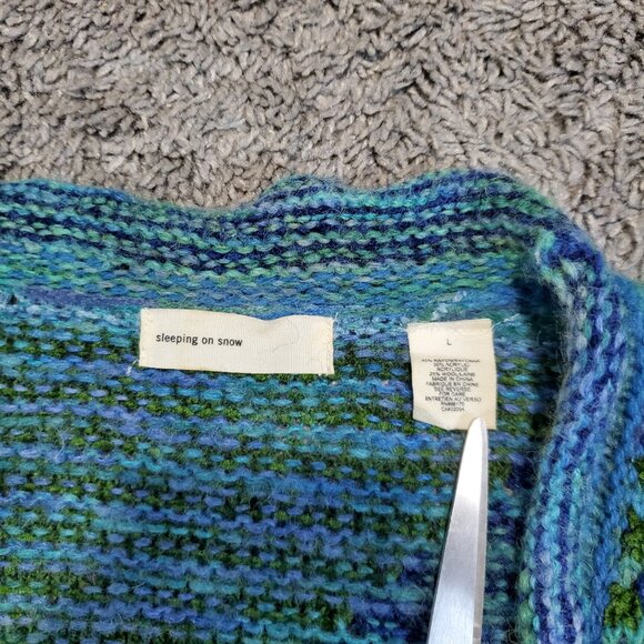 Anthropologie Sleeping on Snow Colorblock Long Line Clasp Ruffle Cardigan - L - Picture 4 of 10